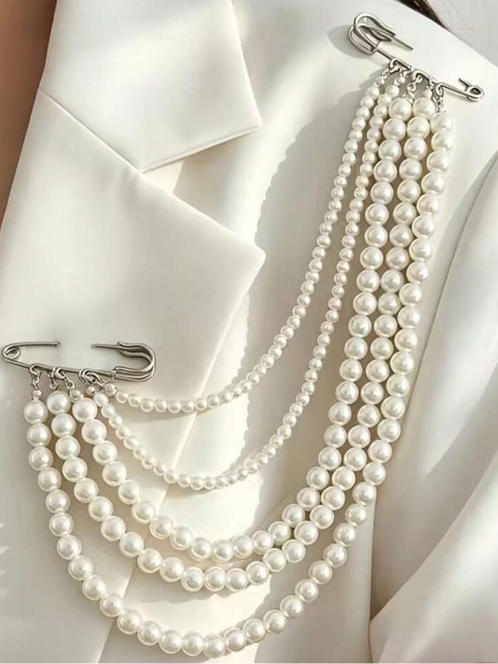 Pearl Cascade Brooch Multi Strand Statement Pin Elegant Bridal Jacket Accessory